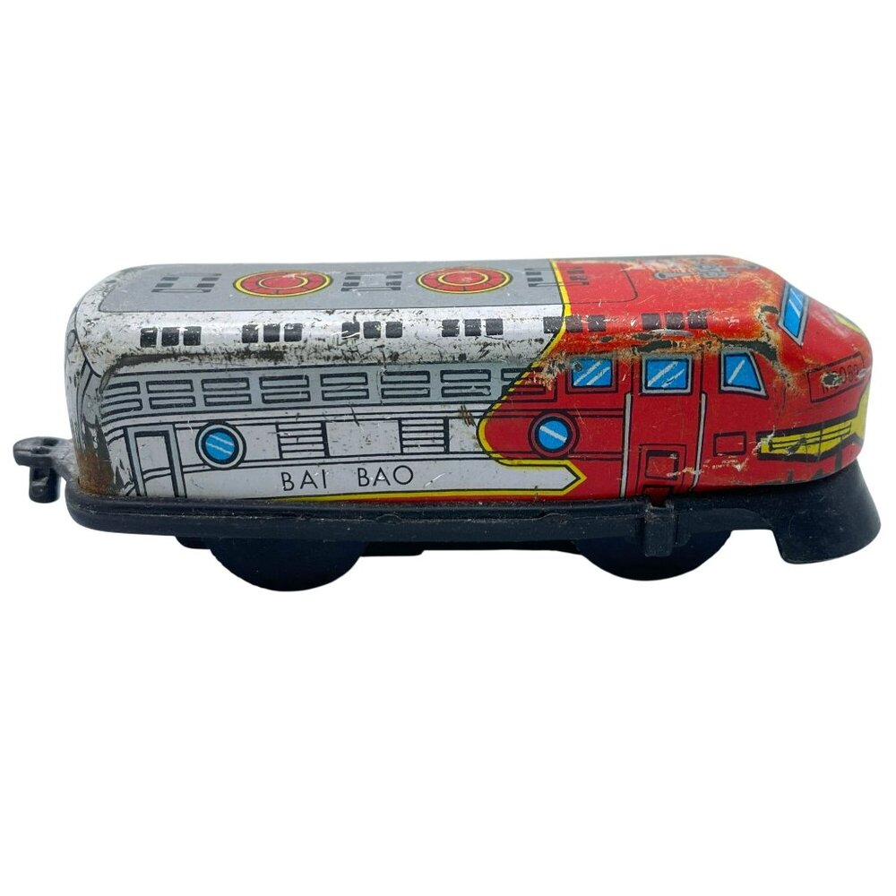 Wind Up Toy Bai Bao Vintage Tin Plastic Express Train Tested Working Retro
